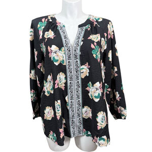 Lane Bryant Black Floral Split Neck Blouse Size 14/16 NWT